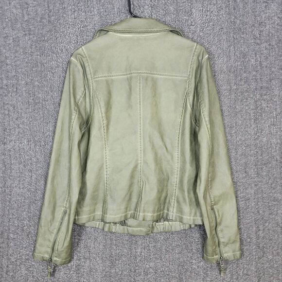 Max Studio Jacket Womens Large Sage Olive Green Vegan Faux Leather Moto Crop - Picture 7 of 13